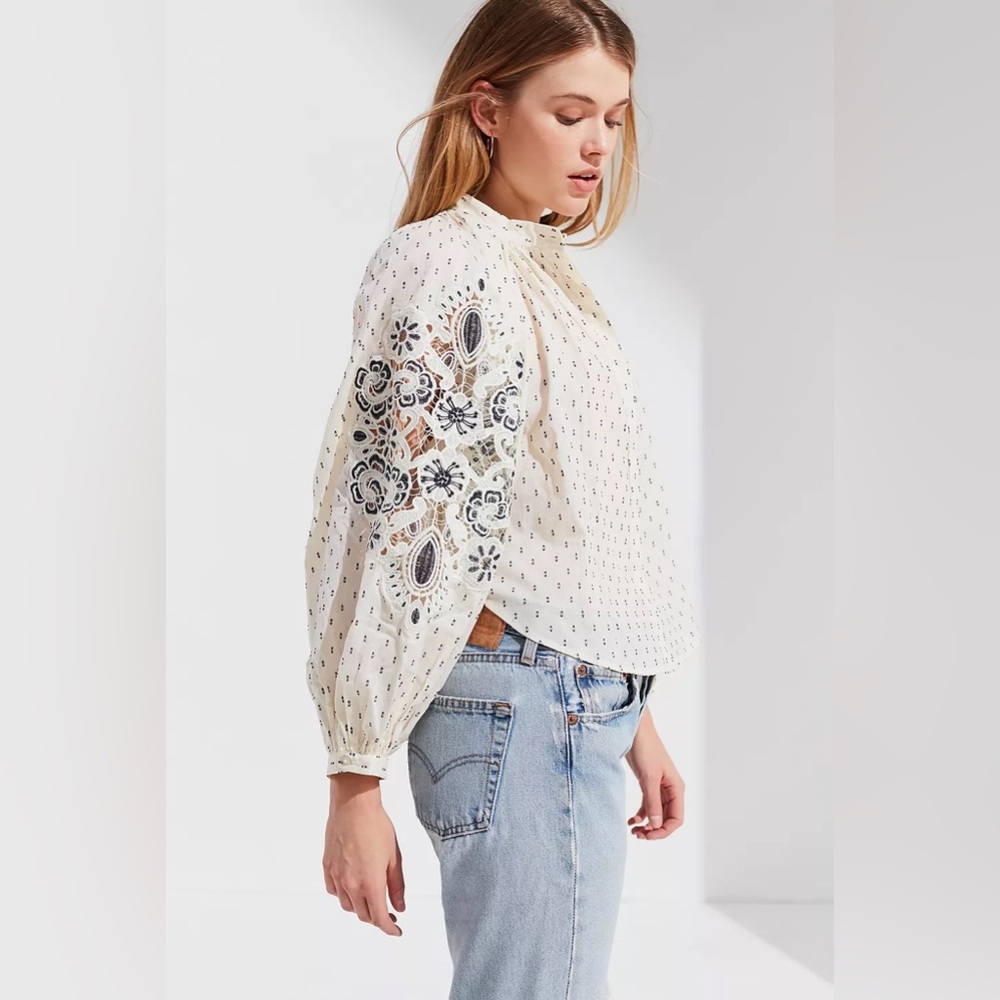 Urban Outfitters UO Clip-Dot Lace Blouse - Picture 1 of 9